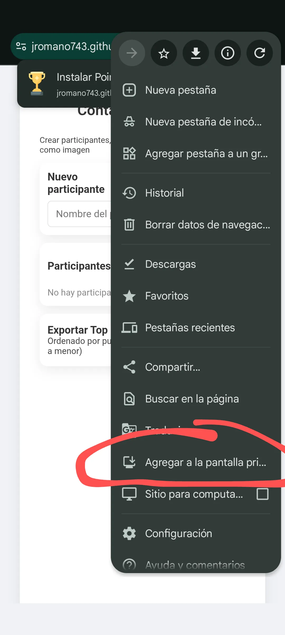 Instalar desde opciones